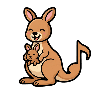 Songaroo — a kangaroo with her joey and a musical-note tail